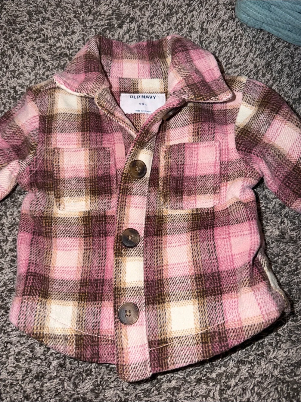 Old Navy Pink Plaid Girls' Button-Front Jacket 6-12 Months